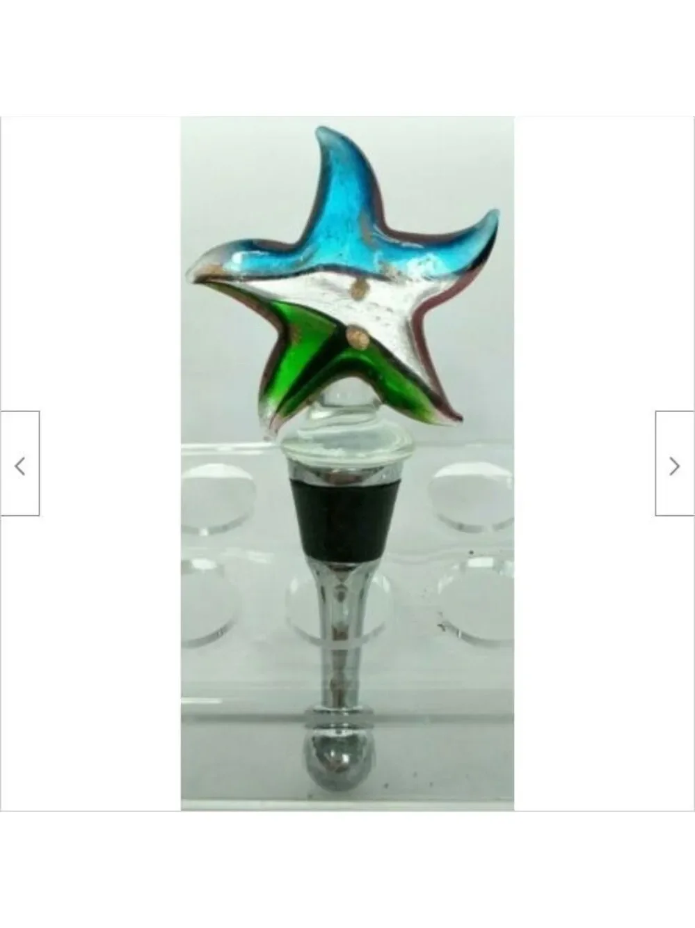 Glass Star Wine Stopper Blue Gray Green 4.5 Inch